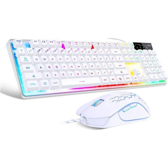 Gaming Keyboard and Mouse Combo,K1 RGB LED Backlit Keyboard with 104Key Computer